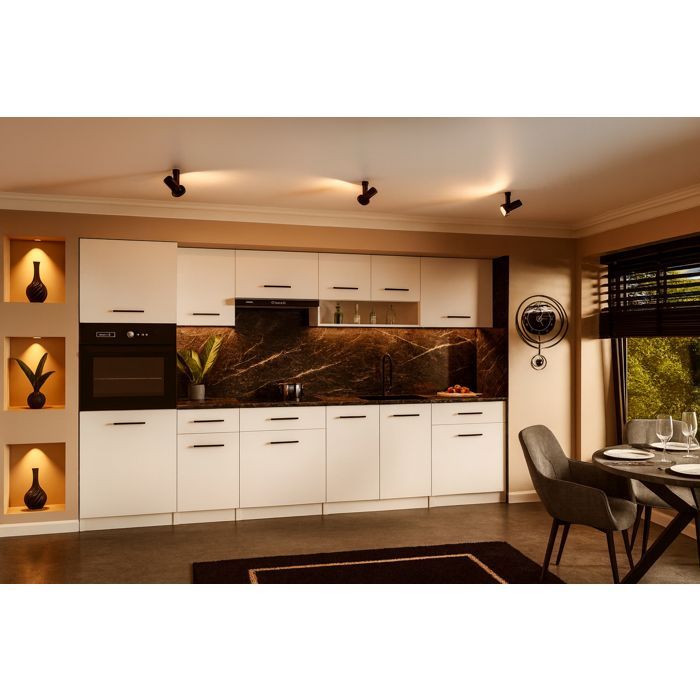 Cuisine complète VIKI BLANC MAT 300 cm avec colonne four 9 éléments 18 mm