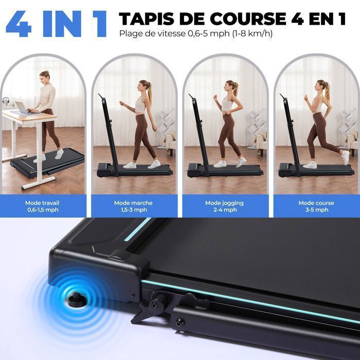 Cinta de correr plegable con pantalla LED y mando a distancia, reposabrazos ajustables, motor de 2,5 CV para fitness en casa - Verde