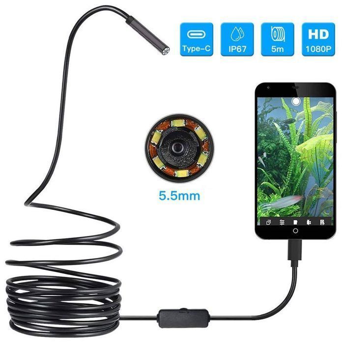 Cámara de inspección endoscópica USB Android resistente al agua, cámara de inspección de 5 metros