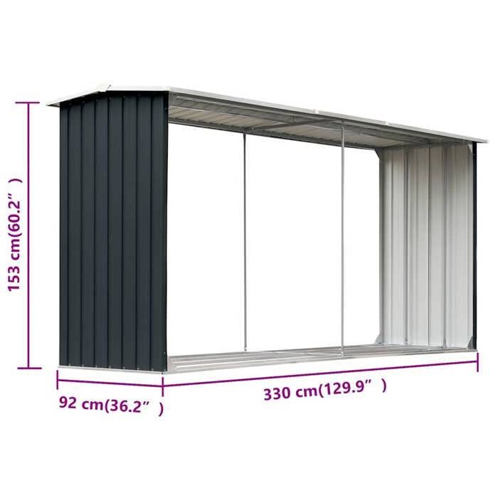 Abri de stockage à bois - vidaXL - Acier galvanisé - 330x92x153 cm - Anthracite - Toit incliné