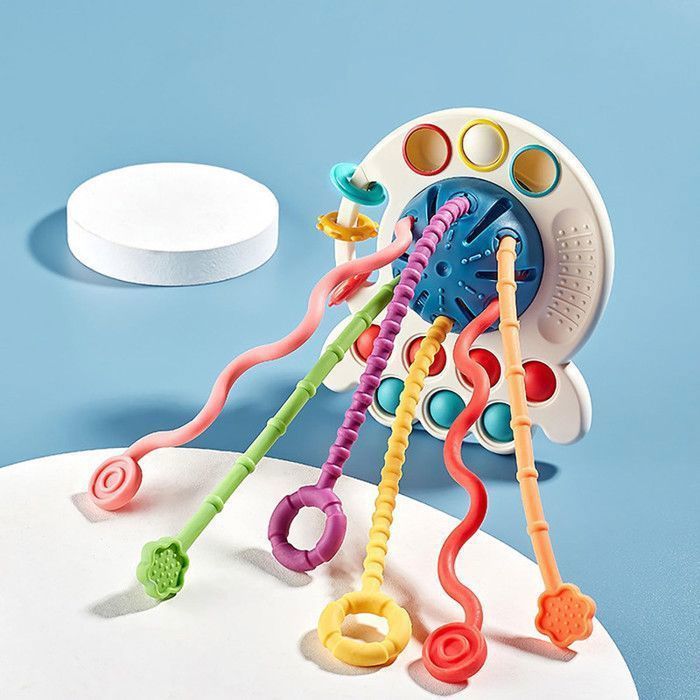 3PCS Jouet sensoriel Montessori, Jouet à tirer en forme de pieuvre, 6 cordes texturées - Jouet sensoriel pour bébés de 18 mois