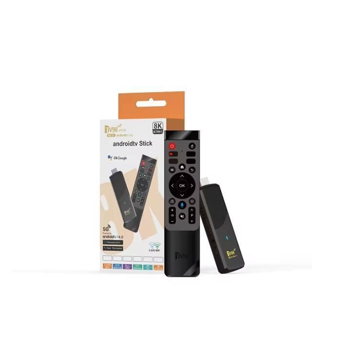 Smart TV Stick Android 14, Streaming 8K, Dual WiFi 2.4/5 GHz, 2Go RAM + 16Go ROM, H313 Quad Core, Bluetooth, Télécommande Vocale