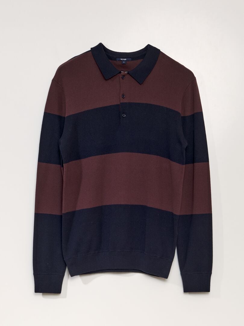 Sweter z długim rękawem w stylu polo - CZERWONY
