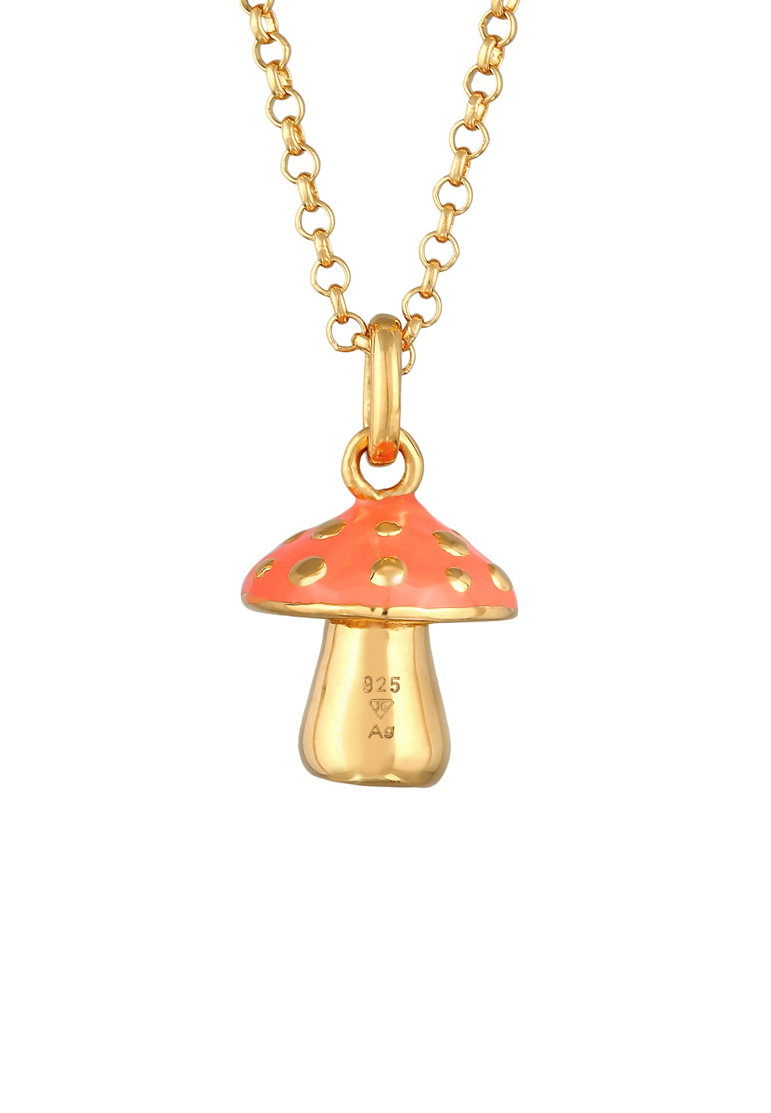 Elli Femmes Pendentif Champignon avec Émail Orange en Argent Sterling 925 Plaqué Or