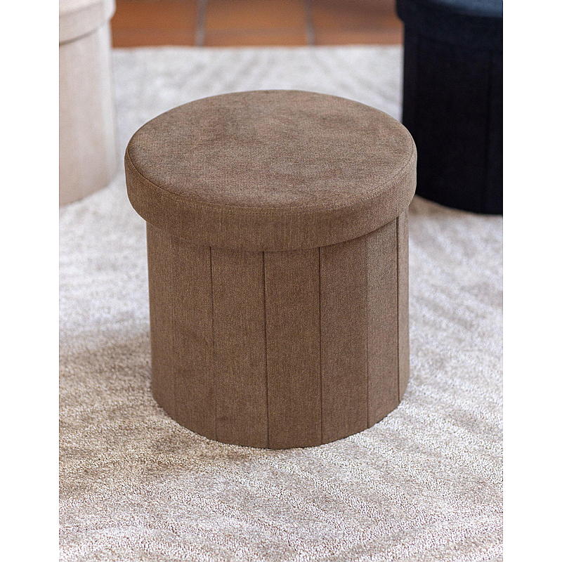 Hjemmepuf med opbevaring ø 38 cm foldbar brun Lisa