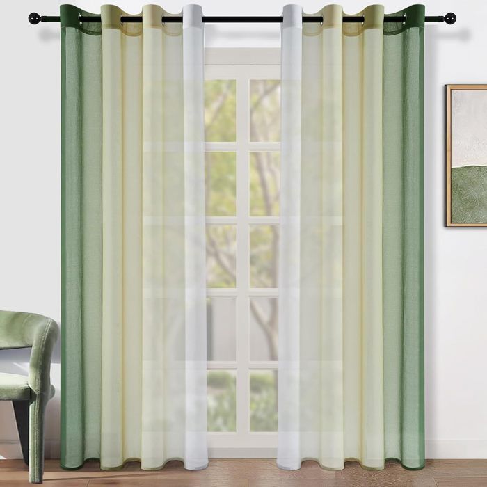 Topfinel Rideau Voilage Lot de 2 Rideaux Dégradé à Oeillet 140x160cm Voilages Intérieur Fenêtre pour Salon Chambre Bureau Olive