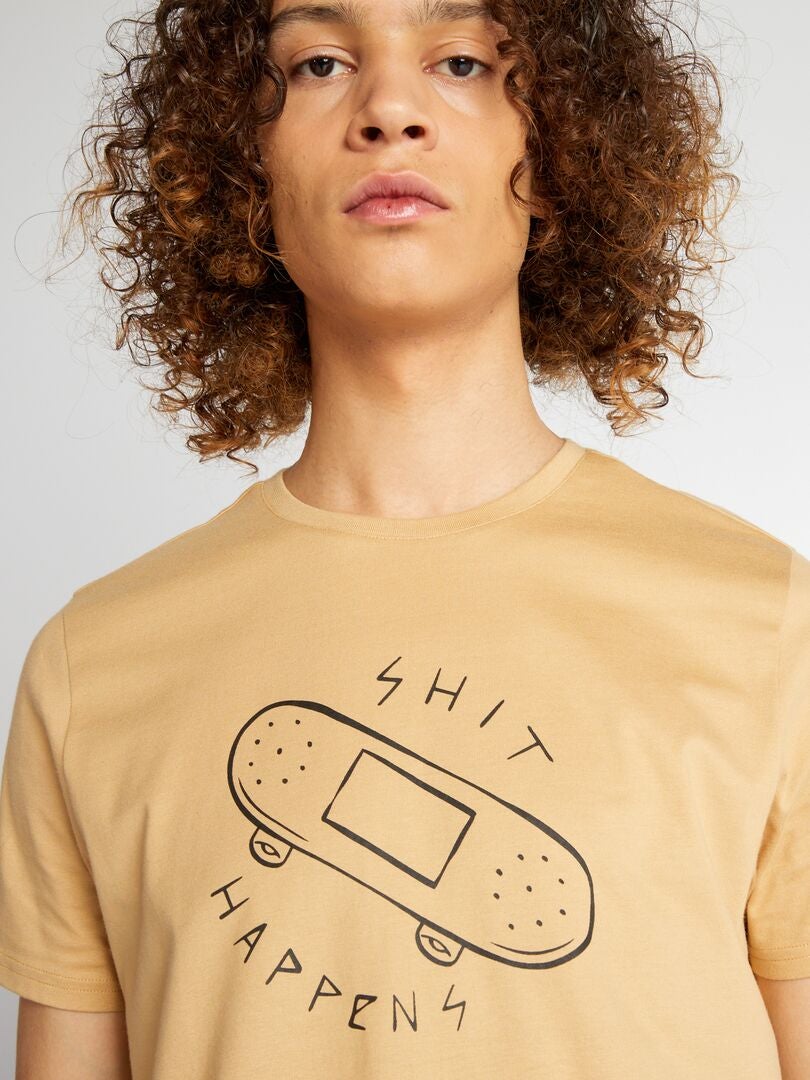 Jersey T-shirt met print - BEIGE