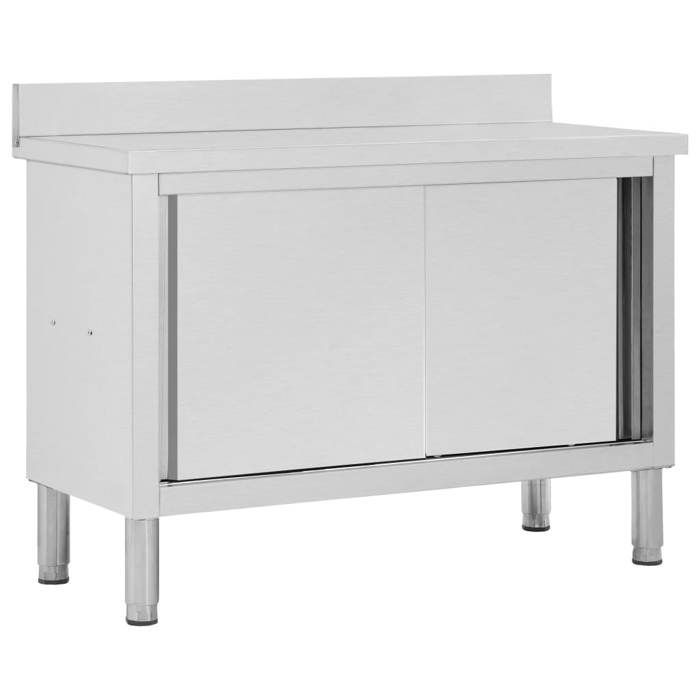 Mesa de trabajo vidaXL con puertas correderas 120x50x(95-97)cm Acero inoxidable 51051