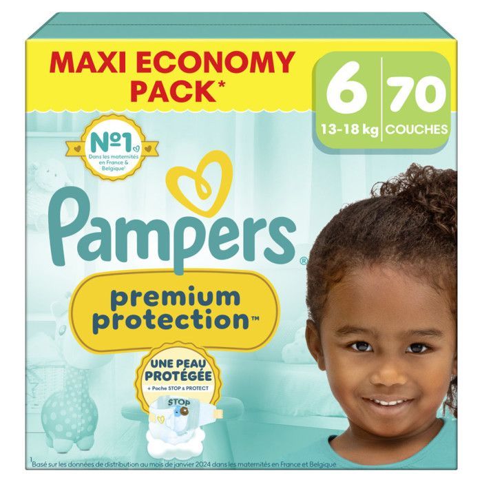 70 pañales Pampers Premium Protection, talla 6