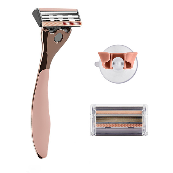 FFS Beauty barberhøvelsett – premium rosenrødt håndtak, 2 blader