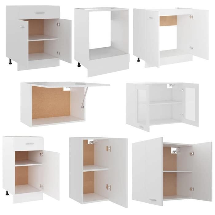 Set di mobili da cucina a 8 pezzi - Lyon - Bianco opaco - Legno ingegnerizzato - Ampio spazio contenitivo