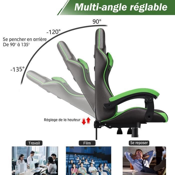 Silla de oficina BIGZZIA - Silla gaming - Silla de oficina gaming de carreras ajustable - con cojín y respaldo reclinable verde