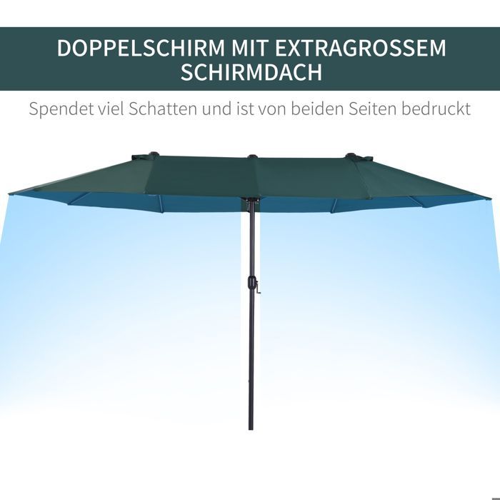 doppler Parasol de balcon, 460 x 270 x 241 cm, Ø2,7 m, avec pied en croix, poids, manivelle, grande stabilité, polyester, ABS, ver