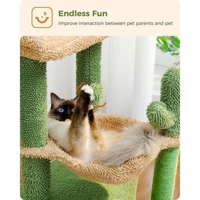 PAWZ Road Arbre a Chat Cactus avec Grand Condo, tour à griffer & Arbre à Chat avec Hamac et Perchoir de 83 cm, Vert