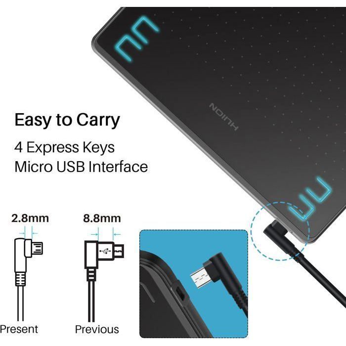 6.3x4 inch digital graphics tablet, Android/OSU compatible, 4 quick keys, battery-free stylus