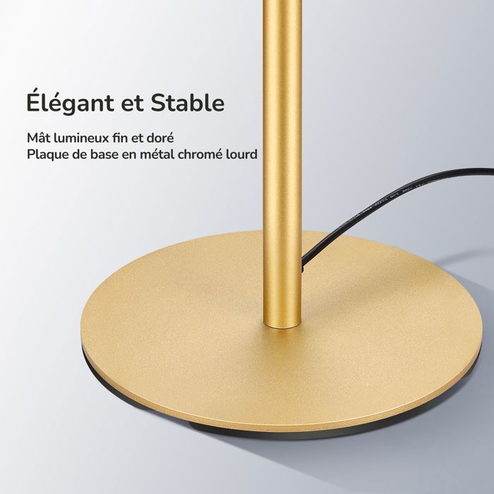 EDISHINE Lampadaire LED sur Pied Salon Dimmable, 19W 1100LM 3000K Blanc Chaud, 147cm, doré - lampe d'ambiance