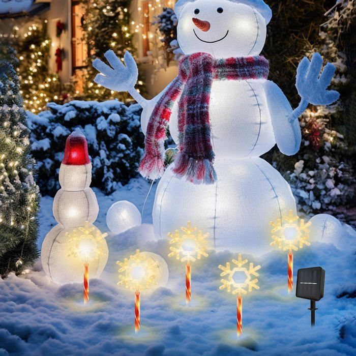 Luzes solares de jardim para uso externo - 5 peças de luzes solares de Natal em formato de floco de neve | Lâmpadas LED à prova d'água