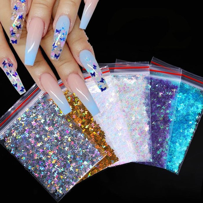 Nouveauté : Paillettes papillon 5G pour ongles, paillettes laser, maquillage des yeux, ornement d'ongles en forme de papillon