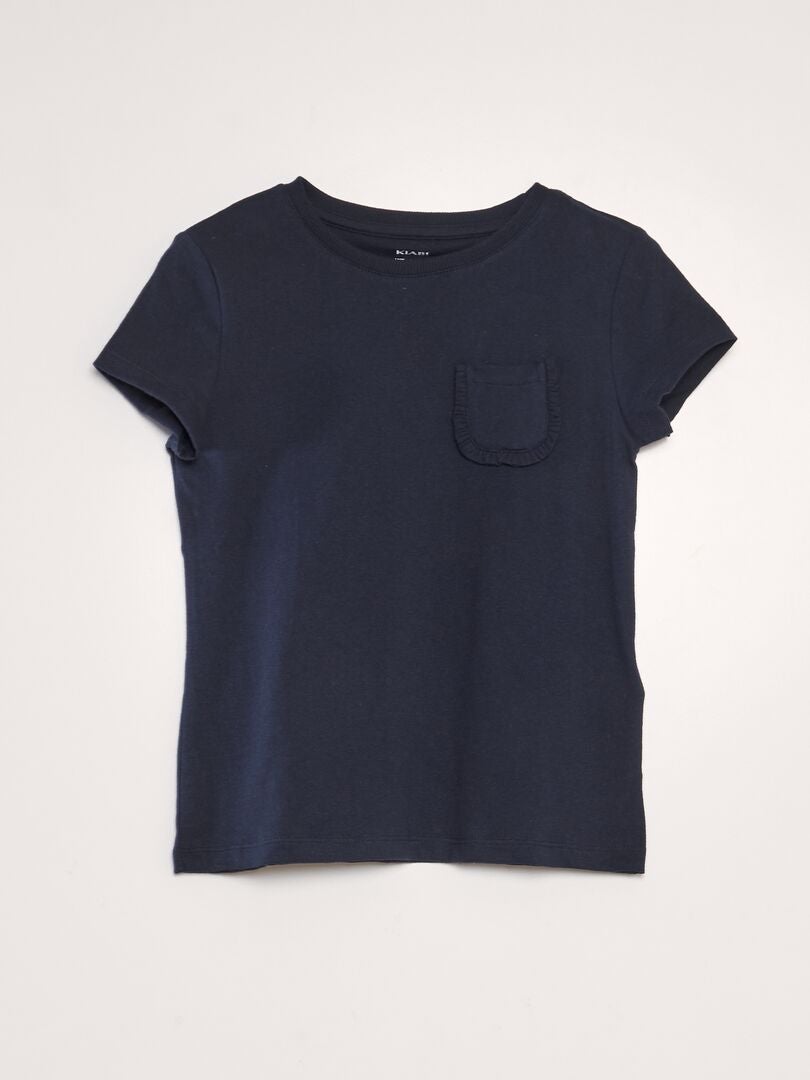 Effen T-shirt met zakje - blauw