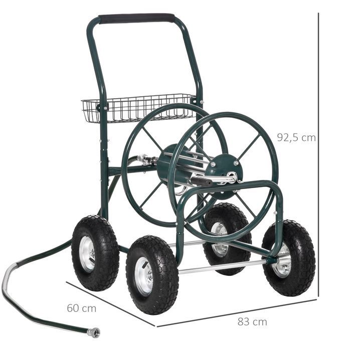 Outsunny 70m Garden Hose Reel on Wheels - Trolley with Non-Slip Handle - Metal - Green