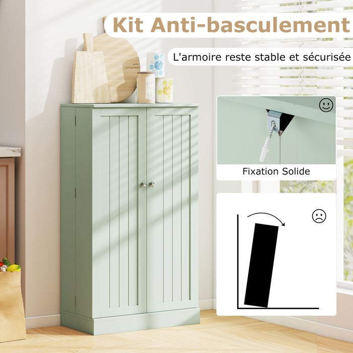 Aparador de cocina COSTWAY de 104 cm, puertas con apertura de 180°, estantes ajustables, kit antivuelco, para comedor/sala de estar, color verde.