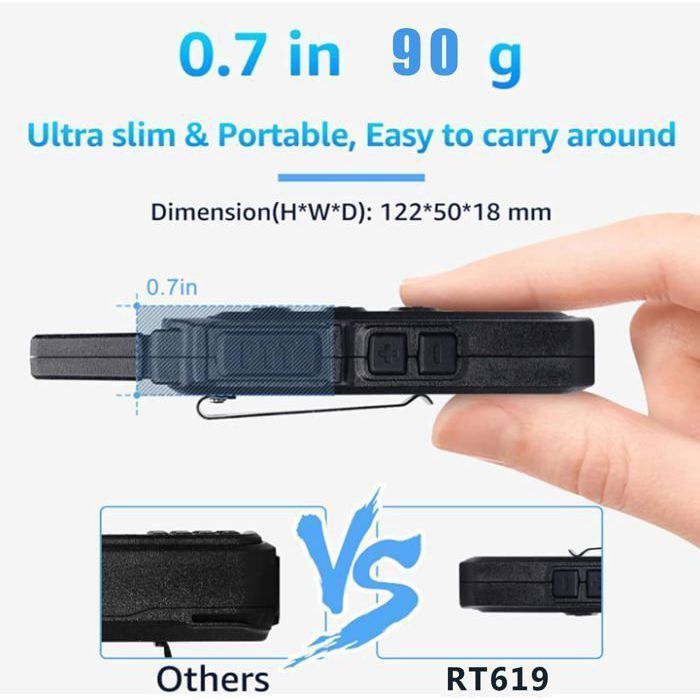 Walkie Talkie Retevis RT619 con auriculares, PMR446 Mini 16 canales VOX Squelch, radio Micro USB sin licencia de 1300 mAh (4 unidades)