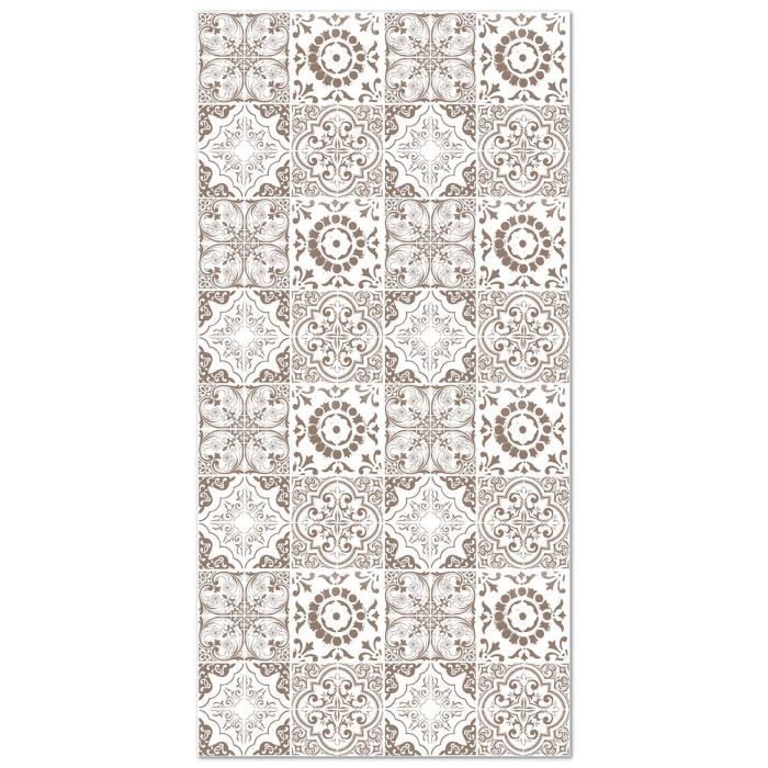 Tapis Vinyle Panorama Carreaux Ciments Grenade Brun 60x110 cm - Tapis pour Cuisine, Bureau et Salon en PVC