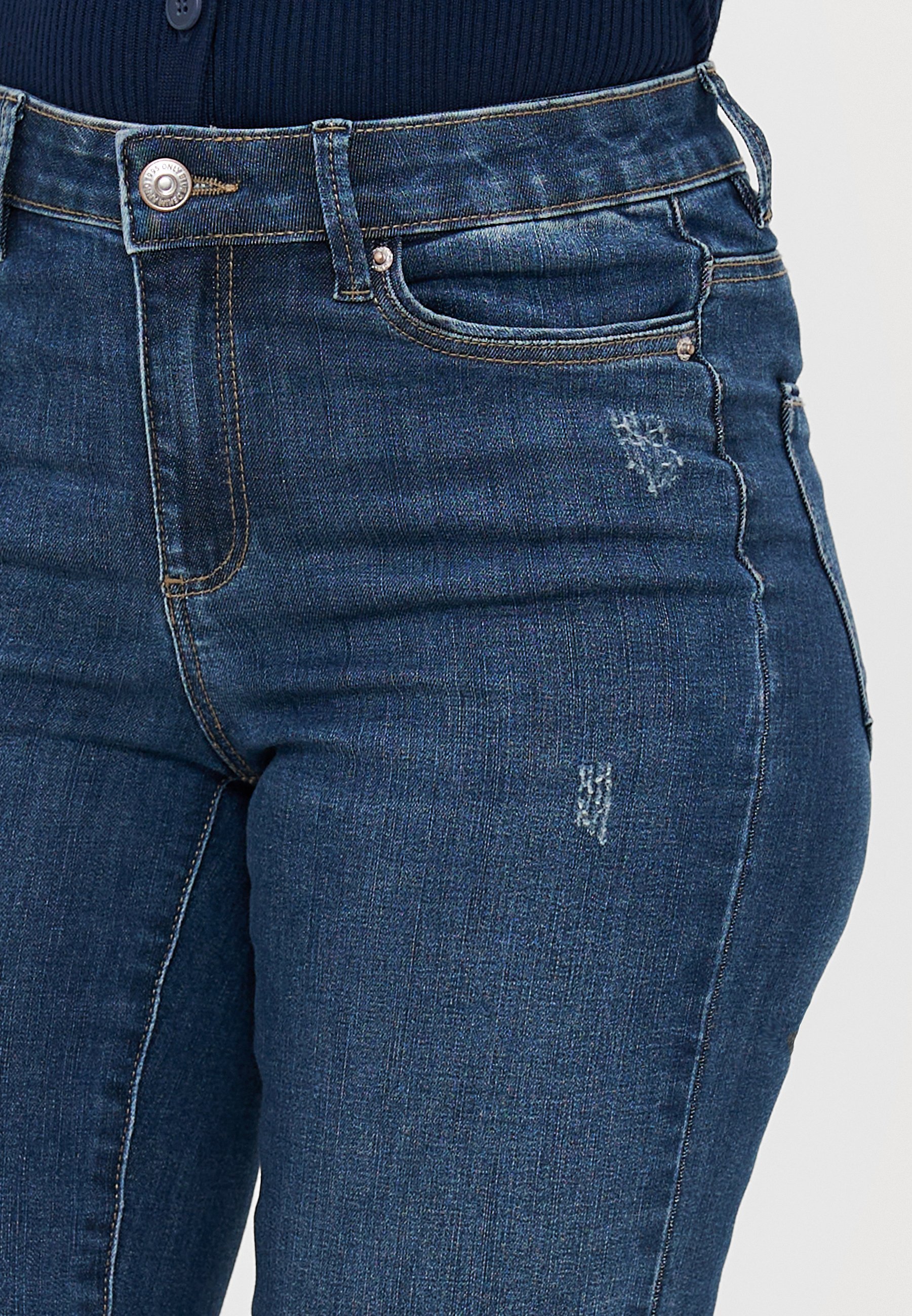 ALLEEN Lange ALLEEN MIDDENTAILLE - Slim fit jeans - donkerblauwe denim