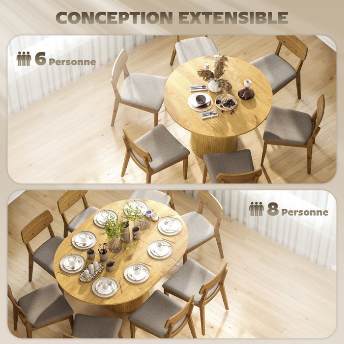 Table à manger extensible, table de cuisine, pour 6 à 8 personnes, 110-150 x 75 cm, effet bois naturel