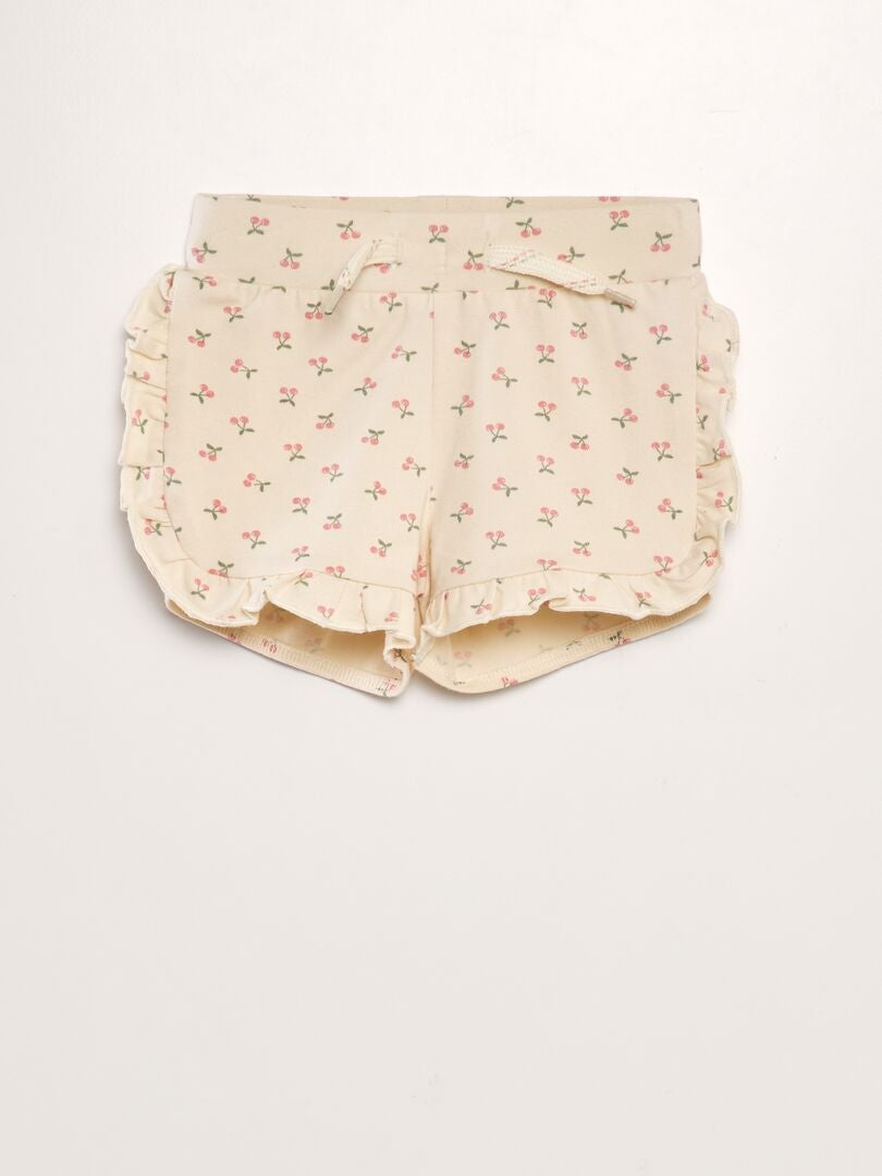 Bedrukte shorts met ruches - BEIGE