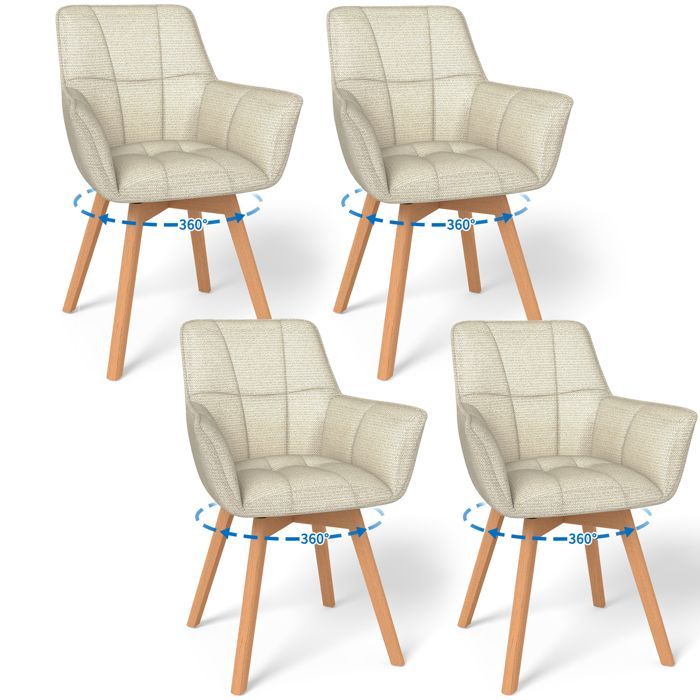 WAFTING 4er-Set drehbare Esszimmerstühle mit Armlehnen, gepolsterter Sessel mit Baumwollrückenlehne, Beige