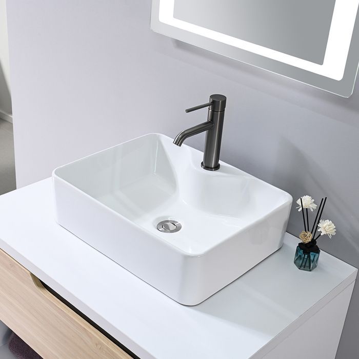 Single sink bathroom vanity unit 80cm wood and white with LED mirror LB-8153-80 LuxuryBain-