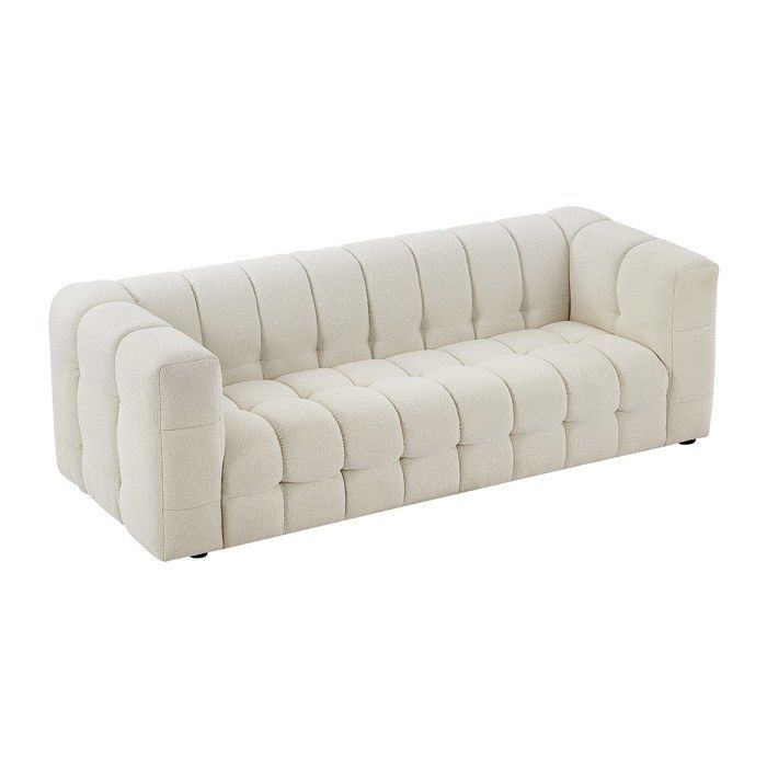 Canapé 3 places et fauteuil en tissu bouclette blanc ivoire LERICI