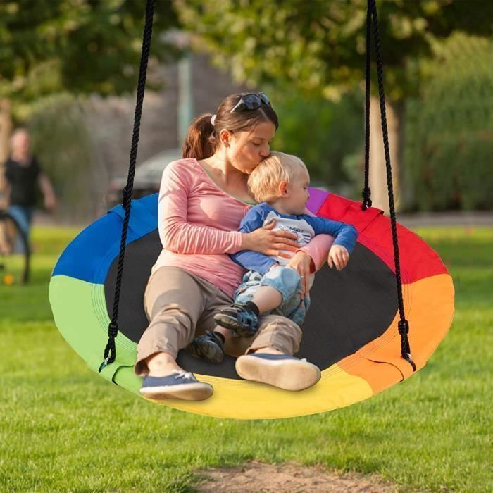Suspendu Balançoire Nid d'oiseau Ø100CM pour Enfants Adulte Jardin, Hauteur Réglable de 100 à 160CM,Charge Max 150KG