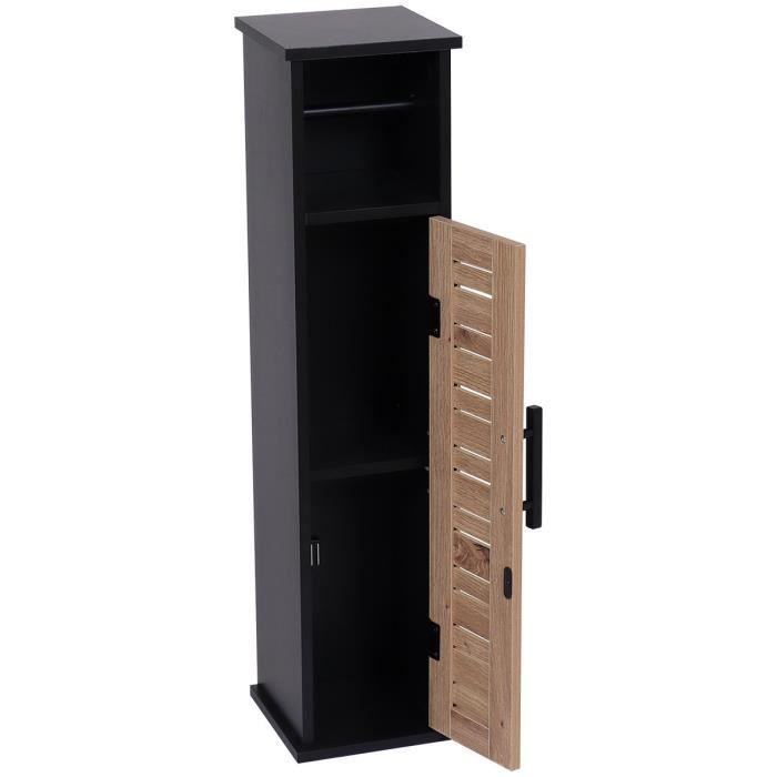 Toilet Paper Holder and Storage Cabinet - TRENDY - H 75 cm - Black - 1 door - 1 shelf