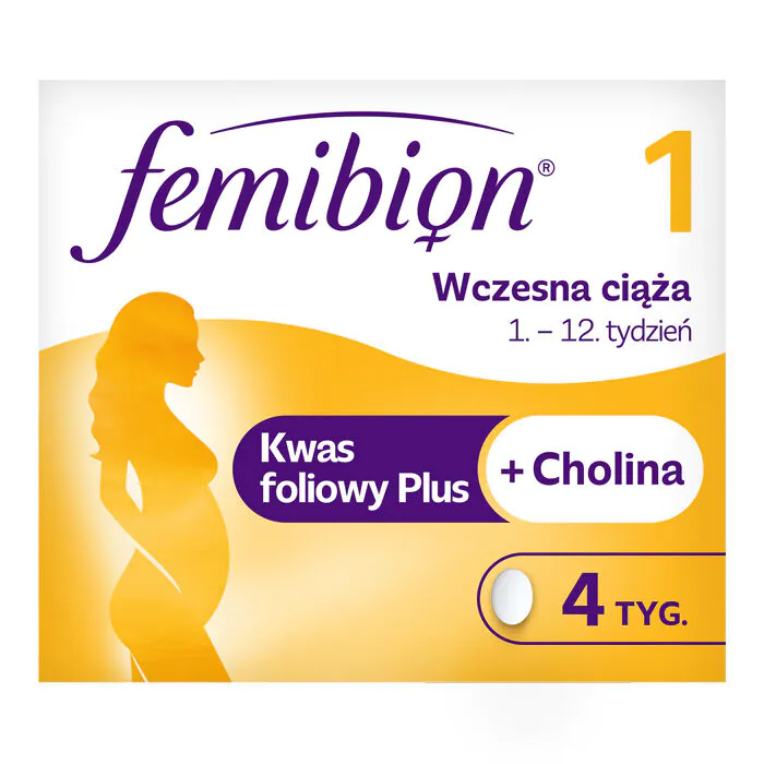 Femibion 1 Wczesna Ciąża, Zestaw witamin i minerałów dla kobiet w 1. trymestrze ciąży, Tabletki powlekane