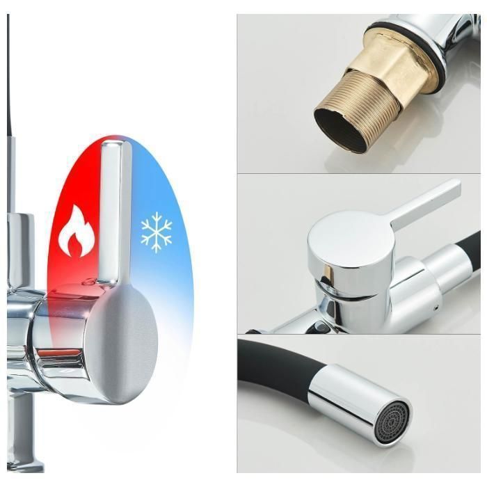 Two-tone Chrome/Black Kitchen Sink Mixer Tap - Flexible Spout, 360° Swivel, Multifunctional Faucet