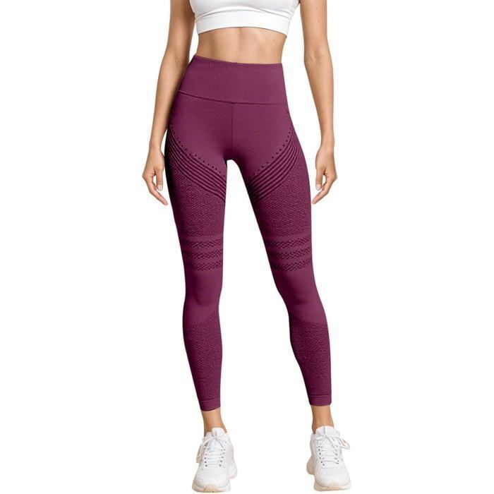 Women's 3D Anti-Cellulite Compression Leggings, Slimming High Waist Push-Up Yoga Fitness Sports Pants, Burgundy