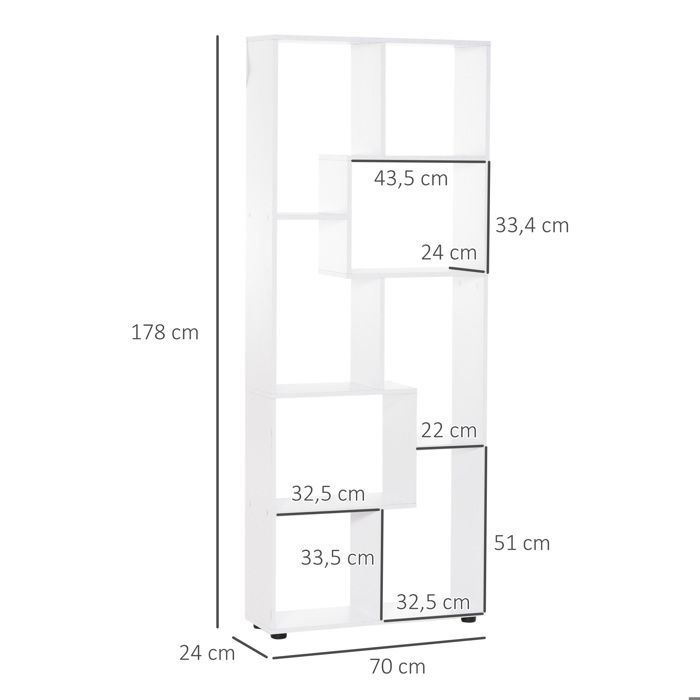 Estantería - HOMCOM - Estantería de diseño contemporáneo en zigzag para salón u oficina - Tablero de partículas - 70x24x178cm - Blanco