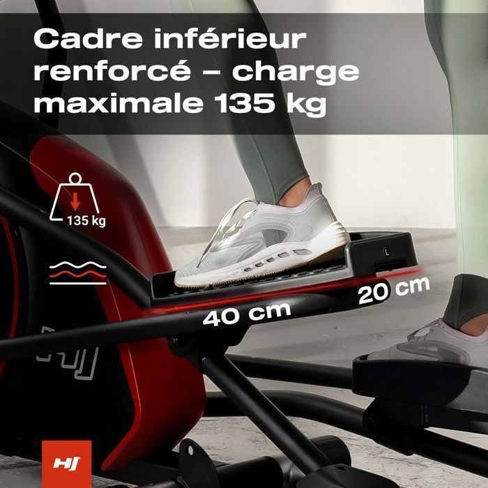 Taittuva crosstrainer, Hop-Sport HS-095CF Prizm, 30 kg vauhtipyörä, 135 kg maksimikäyttäjäpaino, iConsole+Training, punainen