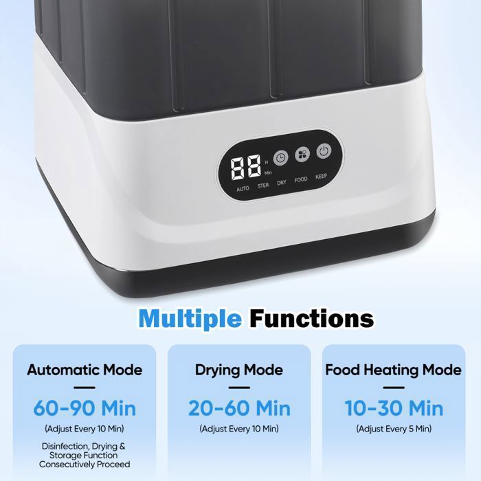 Stérilisateur de biberons avec séchage 360° et conservation 24h, écran LCD intelligent, capacité pour 9 biberons simultanément