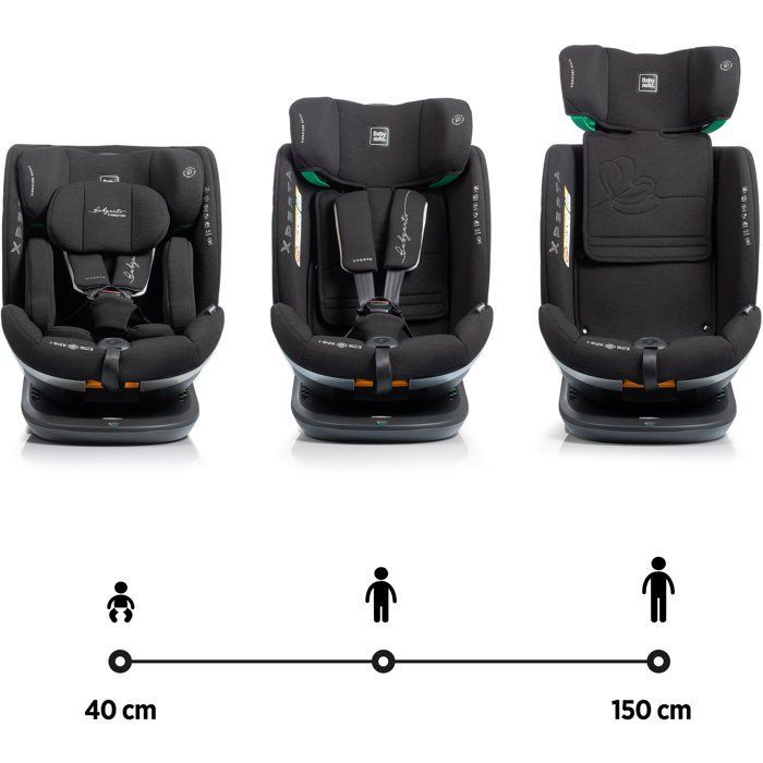 Seggiolino auto - BABYAUTO - XPERTA - Gruppo 0/1/2/3 - 40/150 cm - I-Size - Girevole - Reclinabile - Con riduttore - Antracite