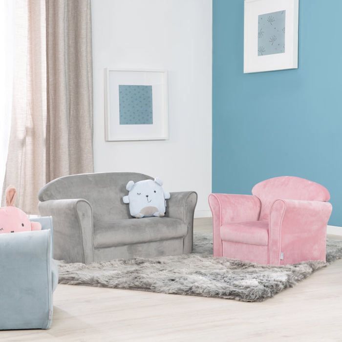 ROBA Mini Canapé Enfant en Velours Lil Sofa - Dossier Confortable avec Accoudoirs - Gris