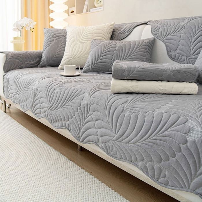 Sofföverdrag - AUCUNARY - 70 x 180 cm - Sammet - Halkfri - Grå