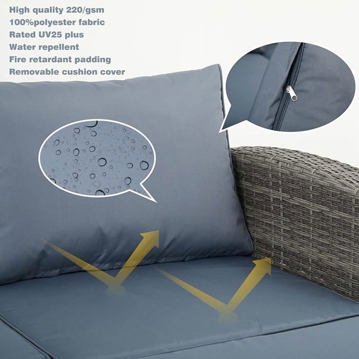 Conjunto de muebles de jardín Mondeer de 5 piezas, muebles de jardín de resina y mimbre para 4 personas, color gris.