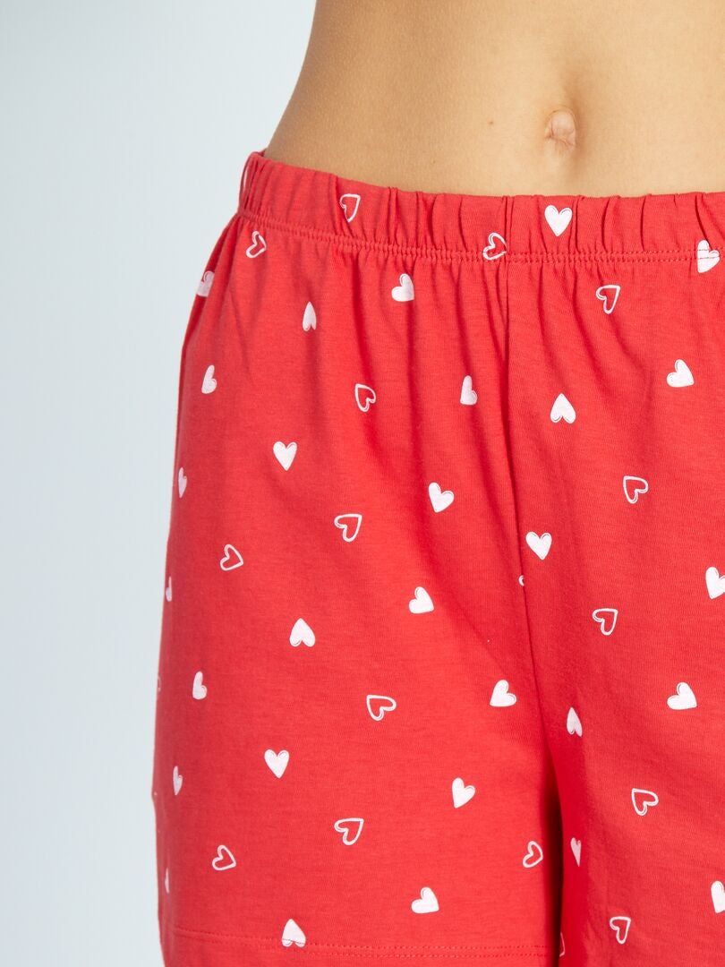 Pijama curto com estampa de coração - Dia dos Namorados - VERMELHO