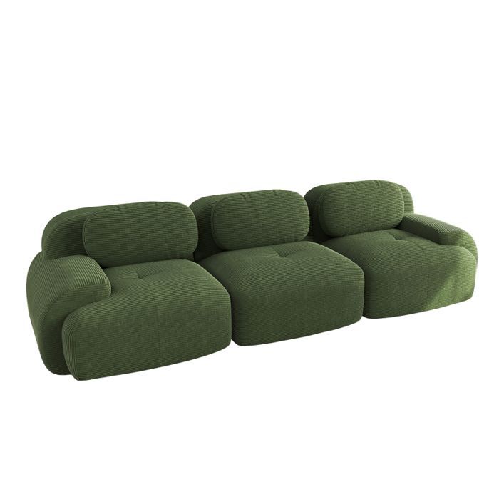 Sofá de 3 lugares - LANGTU - Sofá de canto modular - Veludo cotelê verde - Antiderrapante - Apoios de braço ergonômicos
