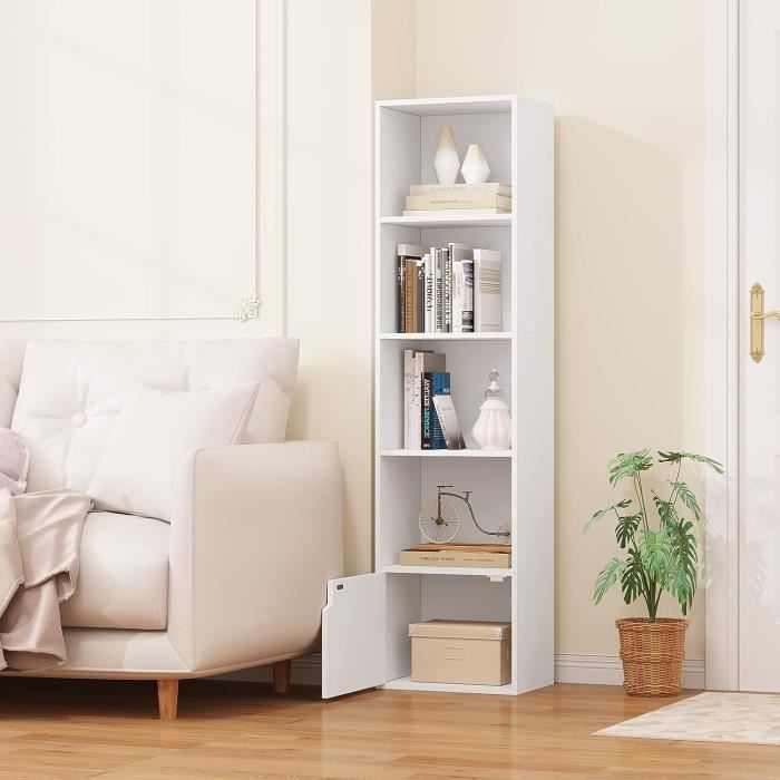 Boekenplank 34x24x132cm - Opbergrek met 5 planken - Wit
