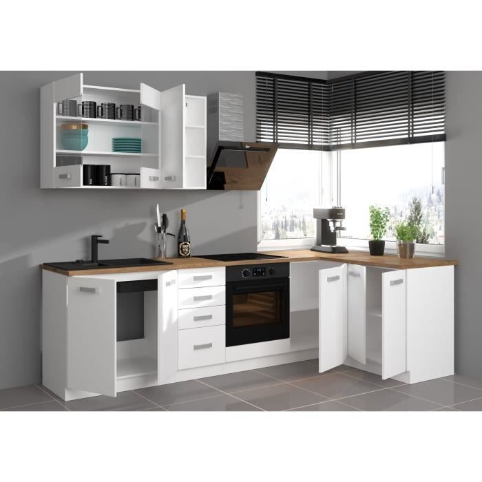Cucina angolare completa ATLAS con 8 elementi (reversibile destra/sinistra) - Finitura bianca - L270 cm - Piano di lavoro non incluso