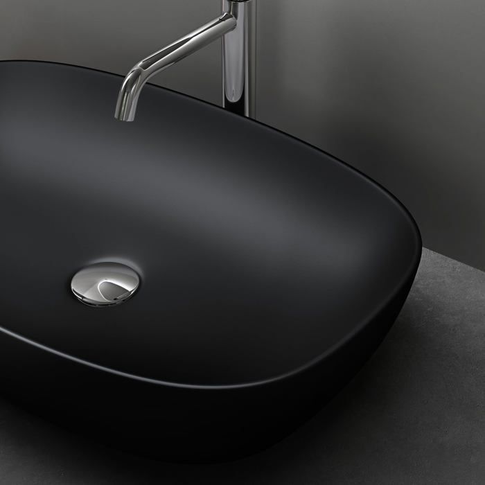 Lavabo de encimera doporro, negro mate, 60x39,5x14 cm, lavabo ovalado de cerámica con revestimiento NANO Easy Clean, Brüssel104